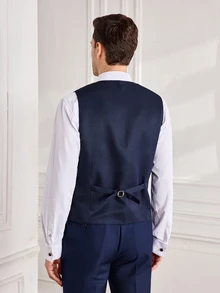 Officeau 1pc Men's Solid Color Vest, Button V-Neck Suit Vest, Suitable For Casual, Business, Workplace And Other Occasions (Vest Only) - Navy Blue - View 3