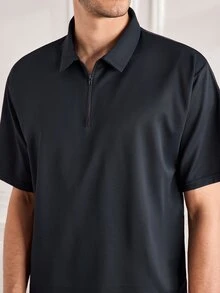 Officeau Casual Minimalist Solid Color Waffle Knit Polo T-Shirt For Men, Daily Commute - Navy Blue - View 7