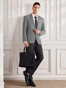 Officeau Men's Houndstooth Pattern Suit Jacket, Vintage Casual Suit Jacket, Business Slim Fit Suit Jacket - Grey - View 7