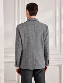 Officeau Men's Houndstooth Pattern Suit Jacket, Vintage Casual Suit Jacket, Business Slim Fit Suit Jacket - Grey - View 2