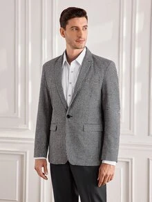 Officeau Men's Houndstooth Pattern Suit Jacket, Vintage Casual Suit Jacket, Business Slim Fit Suit Jacket - Grey - View 5