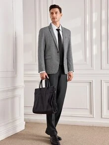 Officeau Men's Houndstooth Pattern Suit Jacket, Vintage Casual Suit Jacket, Business Slim Fit Suit Jacket - Grey - View 3