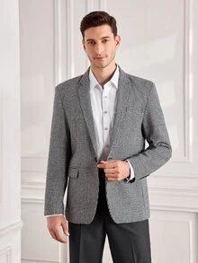 Officeau Men's Houndstooth Pattern Suit Jacket, Vintage Casual Suit Jacket, Business Slim Fit Suit Jacket - Grey - View 6