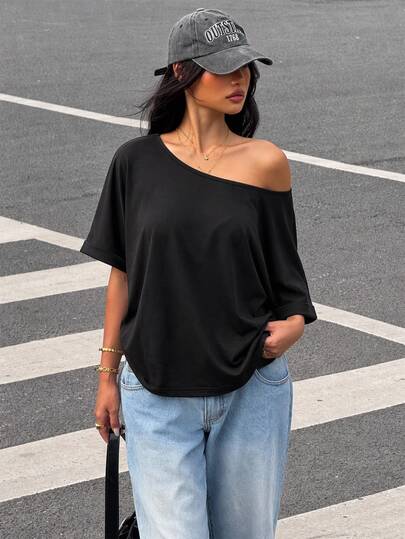 Women's Off-Shoulder Oversized Short Sleeve Knit Blouse