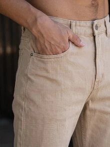 Men's Casual Commuter Washed Tapered Jeans - Beige - View 3