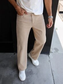 Men's Casual Commuter Washed Tapered Jeans - Beige - View 1