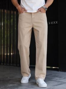 Men's Casual Commuter Washed Tapered Jeans - Beige - View 4