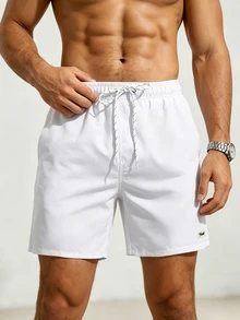 Manfinity KASUA Men's Summer Casual Solid Color Beach Shorts - White - View 4