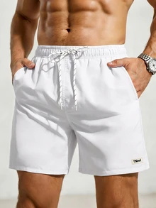 Manfinity KASUA Men's Summer Casual Solid Color Beach Shorts - White - View 1