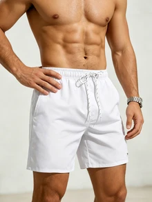 Manfinity KASUA Men's Summer Casual Solid Color Beach Shorts - White - View 3