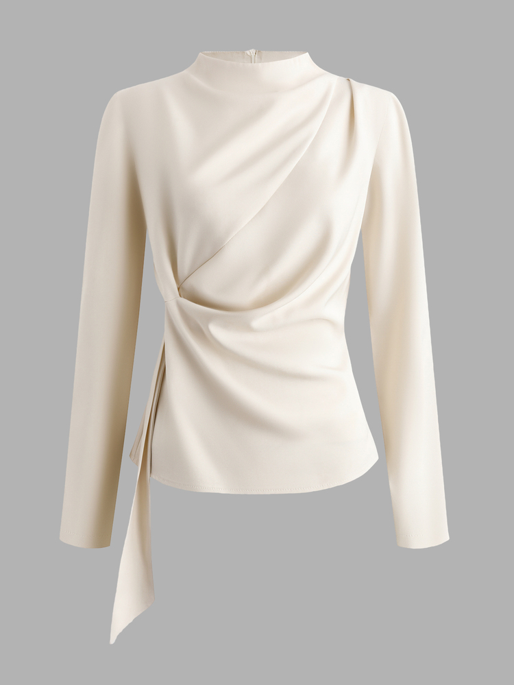 Airaco Conjunto de traje elegante con pliegues y volantes para mujer, adecuado para ir a trabajar, vacaciones y reuniones, otoño/invierno - Albaricoque - Añade 4