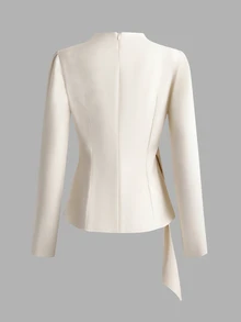 Airaco Women's Elegant Ruched Ruffle Suit Set, Suitable For Commuting, Vacation, And Gatherings, Autumn/Winter - Apricot - View 3