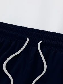 GymBeat Men's Drawstring Waist Letter Pattern Casual Daily Travel Sports Long Pants - Black - View 3