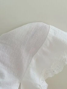 Aloruh 女款優雅休閒通勤襯衫，蕾絲飾邊拼接素色無袖上衣，夏季 - 白色 - 查看 9