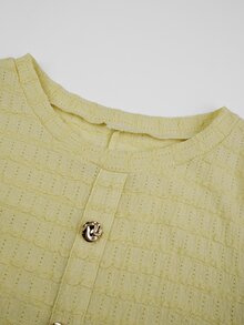 Modelyn 女款淡黃色秋季優雅辦公室粗花呢魚尾裙，長袖圓領鈕扣設計，時尚秋冬假日晚宴紋理洋裝 - 黃色 - 查看 10