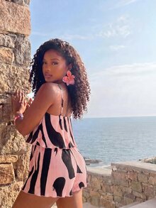 BamGleam Women's Pleated Fabric Pattern Halter Neck Romper - Watermelon Pink - View 2