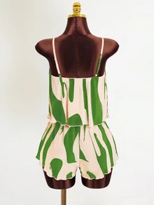Mistrie Women's Pleated Fabric Printed Halter Neck Romper - Mint Green - View 2