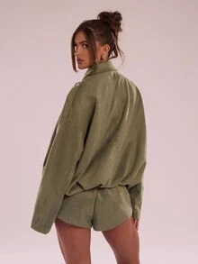 SHEIN BAE 女士秋冬时尚简约休闲纯色短裤，休闲短裤，百搭必备单品，迷你短裤 - 軍綠色 - 查看 6