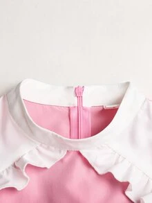 Tween Girl Casual Preppy Daily Versatile Comfortable Patchwork Contrast Color Collared Dress Back To School - Pink - View 6