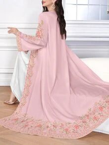 SHEIN Najma 女式花卉植物数码印花长袖休闲阿拉伯长袍，春秋季 - 彩色 - 查看 5