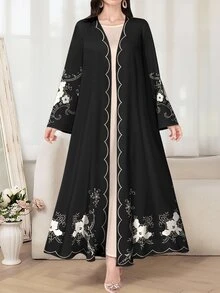 SHEIN Najma Bata árabe de manga larga con estampado floral para mujer, de uso casual para primavera/otoño - Multicolor - Ver 3
