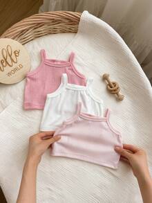 Vintaside Kids 3 Pack Baby Girls Tank Top Cute Sweet Pink White Ribbed Knit Solid Sleeveless Round Neck Lightweight Beach Summer Ballet Princess First Birthday Basic - Multicolor - View 8