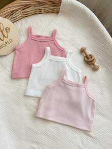 Vintaside Kids 3 Pack Baby Girls Tank Top Cute Sweet Pink White Ribbed Knit Solid Sleeveless Round Neck Lightweight Beach Summer Ballet Princess First Birthday Basic - Multicolor - View 10