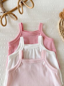 Vintaside Kids 3 Pack Baby Girls Tank Top Cute Sweet Pink White Ribbed Knit Solid Sleeveless Round Neck Lightweight Beach Summer Ballet Princess First Birthday Basic - Multicolor - View 6
