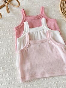 Vintaside Kids 3 Pack Baby Girls Tank Top Cute Sweet Pink White Ribbed Knit Solid Sleeveless Round Neck Lightweight Beach Summer Ballet Princess First Birthday Basic - Multicolor - View 5