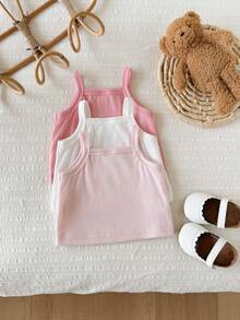 Vintaside Kids 3 Pack Baby Girls Tank Top Cute Sweet Pink White Ribbed Knit Solid Sleeveless Round Neck Lightweight Beach Summer Ballet Princess First Birthday Basic - Multicolor - View 2