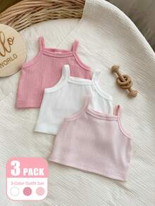 Vintaside Kids 3 Pack Baby Girls Tank Top Cute Sweet Pink White Ribbed Knit Solid Sleeveless Round Neck Lightweight Beach Summer Ballet Princess First Birthday Basic - Multicolor - View 4