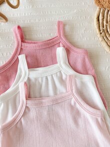 Vintaside Kids 3 Pack Baby Girls Tank Top Cute Sweet Pink White Ribbed Knit Solid Sleeveless Round Neck Lightweight Beach Summer Ballet Princess First Birthday Basic - Multicolor - View 7