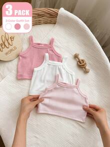 Vintaside Kids 3 Pack Baby Girls Tank Top Cute Sweet Pink White Ribbed Knit Solid Sleeveless Round Neck Lightweight Beach Summer Ballet Princess First Birthday Basic - Multicolor - View 1