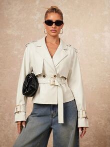 Casual Women's Solid Color Double Breasted Long Sleeve Trench Coat - Bordeaux - View 10