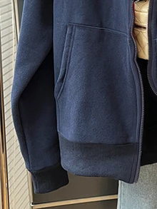 Resyla 女款字母印花拉鍊連帽休閒日常長袖運動衫 - 藏蓝色 - 查看 3