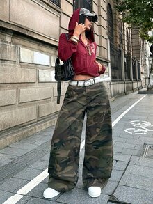 StreetHx Women's Camouflage Casual Daily Denim Jeans With Pockets And Buttons,Fall/Winter - Army Green - View 3
