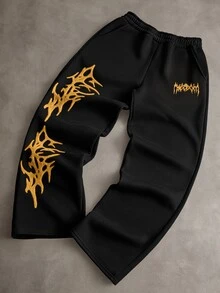 PAVTROS 男士街頭風熱銷深色街頭刺繡 3D 刺繡休閒穿搭 百搭男友丈夫禮物 週年禮物 粉色運動長褲 - 黑色 - 查看 2
