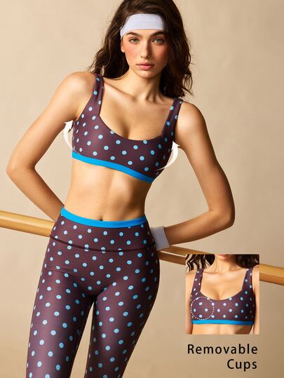 VARSIVA Women's Polka Dot Print Bra And Leggings Sports Set
