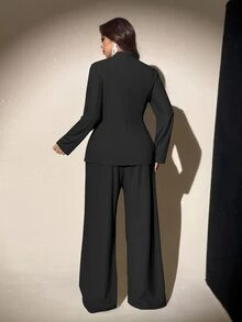 Viva Relle Plus Size Elegant Straight-Leg Pants Suit, Fashion Design, Suitable For Spring & Autumn - Black - View 3