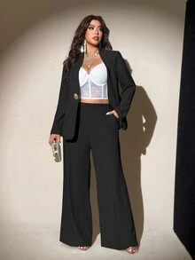 Viva Relle Plus Size Elegant Straight-Leg Pants Suit, Fashion Design, Suitable For Spring & Autumn - Black - View 5