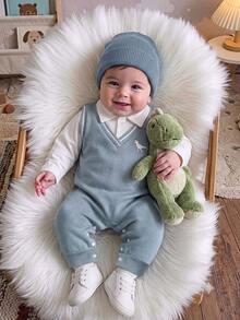 Baby Boys Simple Printed Long Sleeve Jumpsuit - Blue - View 1