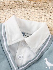 Baby Boys Simple Printed Long Sleeve Jumpsuit - Blue - View 7