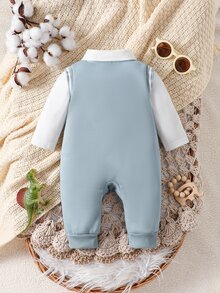 Baby Boys Simple Printed Long Sleeve Jumpsuit - Blue - View 2