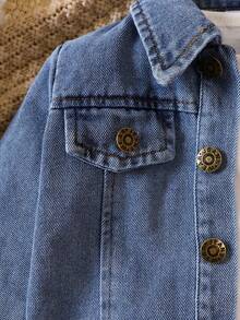 Baby Boy Bear Patched Flap Detail Denim Jacket Autumn Fall - Blue - View 4