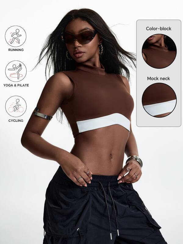 Innovista Innovista Women's Colorblock Patchwork Sports Bra With Removable Pads For Daily Athleisure, Yoga, Pilates, HIIT & Gym Training KATSEYE Style