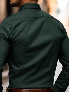 Manfinity Mode Men's Solid Color Long Sleeve Formal Shirt, Men Green Dress Shirt, Fall, Ceremony - Green - View 2