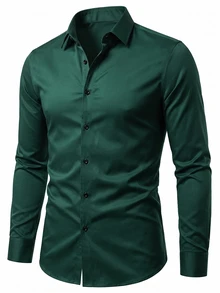Manfinity Mode Men's Solid Color Long Sleeve Formal Shirt, Men Green Dress Shirt, Fall, Ceremony - Green - View 3