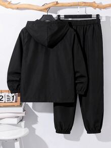 兒童青少年男孩半拉鍊連帽夾克與慢跑褲兩件套，休閒運動風，適合秋冬 - 彩色 - 查看 3