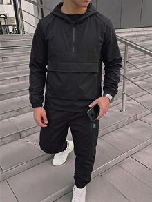 兒童青少年男孩半拉鍊連帽夾克與慢跑褲兩件套，休閒運動風，適合秋冬 - 彩色 - 查看 2