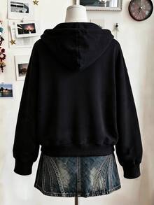 Lalippa 女款外套上衣，秋冬新款，圖案設計，不對稱圖形，夾克，雙拉鍊夾克，戶外，度假穿搭，女款雙拉鍊夾克 - 黑色 - 查看 2